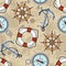 Vector pattern with anchors, lifebuoies, ships wheels, compasses