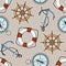 Vector pattern with anchors, lifebuoies, ships wheels, compasses