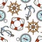 Vector pattern with anchors, lifebuoies, ships wheels, compasses