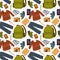 Vector pattern for backpacker, forest, mountain, tourist travel, vacation.