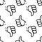 Vector pattern of a cartoon hand with a raised finger.Seamless pattern of a hand-drawn black outline of a hand with a raised thumb