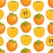 Vector pattern with cartoon persimmon isolated on white.