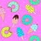 Vector pattern with cute donuts and ice cream.