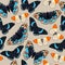 Vector pattern with high detailed tropic butterfly