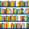 Vector pattern made of books and shelves. Seamless tiling library background. Abstract literary concept