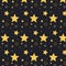 Vector Pattern ornament with stars on night sky. Many stars. Pattern with stars. Symbol ornament. Yellow stars on dark blue backgr