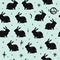 Vector pattern with rabbits, moon and stars, space constellations. Beautiful wall texture