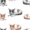Vector pattern of sketches of kittens
