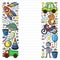 Vector pattern with toys for little kindergarten children. Dinosaur, teddy bear, rocket, ship, airplane, balloon, car