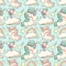 Vector pattern with unicorn, clouds and rainbow