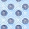 Vector pattern with wavy spiral circles in blue colors. Bluish hand drawn background