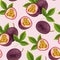 Vector pattern with whole passion fruit and slice