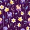 Vector pattern with yellow and blue garden flowers