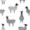 Vector patterns of cute llama or alpaca . Hand-drawn vector illustration