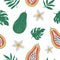 Vector pawpaw seamless pattern. Jungle fruit repeat background. Hand drawn flat exotic texture. Bright childish healthy tropical