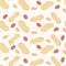 Vector peanuts seamless pattern on light background, snack tasty food, editable illustration for decoration, fabric, textile