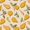 Vector pear organic background image. Fresh fruit pattern with leaves. Cool tropical nature decoration. Juicy fresh texture, best