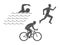 Vector pencil logo triathlon. Black figures triathletes on a white background.