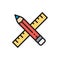 Vector pencil and ruler, project, art flat color line icon.