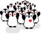 Vector penguin heart icons. Loving crowd of penguins. Fans at the concert. Likes and followers.