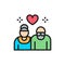 Vector pensioners, elderly couple, seniors flat color line icon.