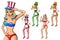 Vector People Set with Beautiful Women. Student, Fitness, Selfie Girl, Office and a Housewife. Colorful Collection. USA. Ireland.