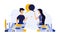 Vector person communication with woman and man concept illustration. Social network media connection people with technology chat.
