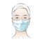 Vector person wearing disposable medical surgical face mask to protect against high air toxic pollution city