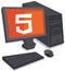 Vector personal computer with html5 logo on the screen isolated