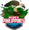 Vector Philippines jungle rainforest emblem with coral reef, giant atlas moth, bearded pig and philippine eagle