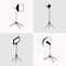 Vector photographer studio lighting equipment icon set. Spotlight and lamp, flash and professional technology photographic.