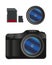 Vector photographic set with Digital DSLR camera and accessories