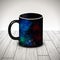 Vector photorealistic black cup with textures made of galaxy background with nebula, stardust and bright shining stars.