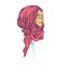 Vector picture of beautiful girl in hijab. Wandering face.