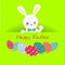 Vector picture. Easter bunny, eggs. Cute card.
