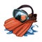 Vector picture with Water mask and red flippers.