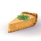 Vector piece of pumpkin cheesecake cake with mint sprig, tender, delicate creamy-curd cheese. Crisp, crumbly cake with back,