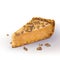 Vector piece of pumpkin cheesecake with scattered walnut pieces, soft delicate creamy-curd cheese. Crisp, crumbly cake with back,