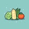 Vector of a pile of vegetables on a blue surface - flat vector icon