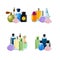 Vector piles of perfume bottles set illustration