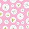 Vector pink background white yellow lemony floral seamless pattern. Daisies, Lilies. Seamless pattern background