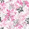 Vector pink black tropical leaves summer seamless pattern with tropical magenta plants and leaves on white background