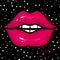 Vector pink female lips. Glow and vivid design. Sweet kiss. Glam