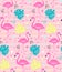 Vector pink flamingo, monstera seamless pattern. Summer tropical background