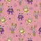 Vector pink fun, energetic sporty anthromorphic cartoon characters seamless pattern background