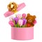 Vector Pink Gift with Tulips and Bear