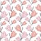 Vector Pink Grey Vintage Magnolia Flowers Fabric Retro Repeating Seamless Pattern Hand Drawn In Botanical Style. Perfect