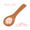 Vector pink Himalayan salt in wooden spoon and heap.