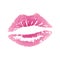 Vector pink lipstick imprint, lips in kiss for Valentine`s Day goods design, love confession, wedding invitation, paper print,