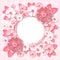 Vector pink round frame with 3d paper cut out flowers